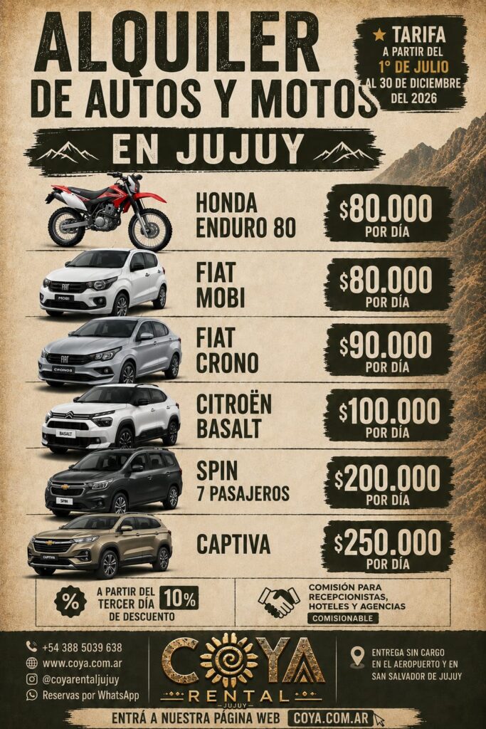 Precios para julio en jujuy de alquiler de auto